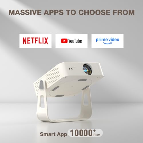 [Officially-Licensed App & Auto Focus]White Smart Mini Projector with WiFi and Bluetooth, XuanPad 4K Support Movie Projector, Portable Native 1080P Outdoor Projector with 360° Stand