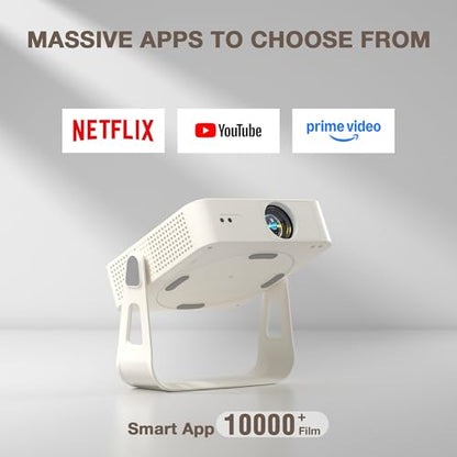 [Officially-Licensed App & Auto Focus]White Smart Mini Projector with WiFi and Bluetooth, XuanPad 4K Support Movie Projector, Portable Native 1080P Outdoor Projector with 360° Stand
