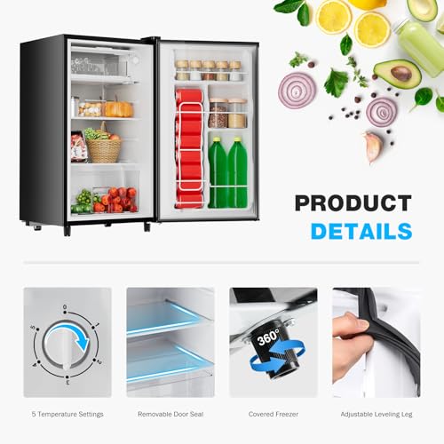 DUMOS 3.2 Cu.Ft Mini Fridge with Freezer, Single Door Refrigerator with Adjustable Thermostat, Compact Small Fridge for Bedroom, Office, Dorm, 17.72"*17.72"*31" Silver
