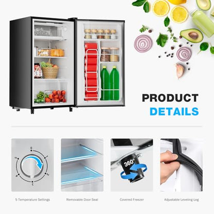 DUMOS 3.2 Cu.Ft Mini Fridge with Freezer, Single Door Refrigerator with Adjustable Thermostat, Compact Small Fridge for Bedroom, Office, Dorm, 17.72"*17.72"*31" Silver