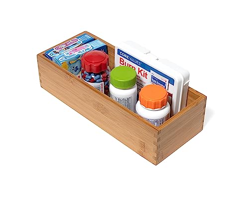 Lipper International Bamboo Wood Utensil Holder Storage Box for Cooking Tools, Makeup, or Office Supplies, 5" x 12" x 3"