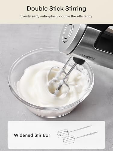 Hand Mixer Electric Handheld, 6 Speed & Turbo Electric Mixer, 300W Handheld Mixer with 2 Stainless Steel Whisk and 2 Dough Hook for Whipping, Mixing Cookies, Brownie, Cakes, Dough Batters, Silver