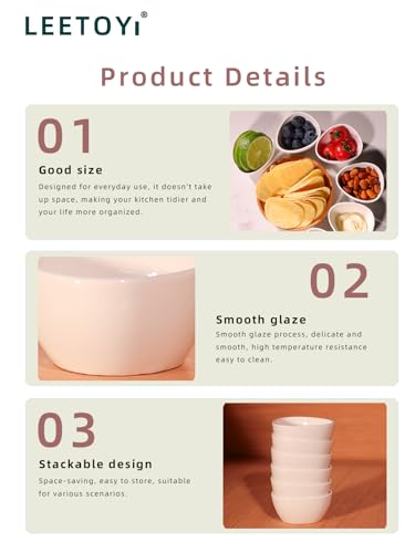 LEETOYI Mini Ceramic Ramekins Souffle Dishes 1.5 OZ, Small Dipping Bowls, Sauce Dip Bowls for Kitchen Serving Sauce Condiments, Oven & Microwave Safe, Set of 6, White