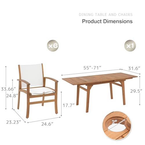SUNSITT 7-Piece Outdoor Patio Dining Set w/Umbrella Hole, White