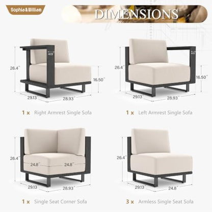 Sophia & William HDPE Patio Furniture Set, 6 Pieces L Shaped Sectional