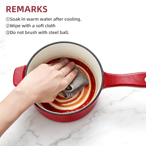 Enameled Cast Iron Sauce Pan, 2 Quarts Round Sauce Pot with Lid, Mini Dutch Oven Enamel Saucepan for Cooking Pasta Sauce, Marinate, Simmer, Refrigerate and Serve, Multiple Colors Available