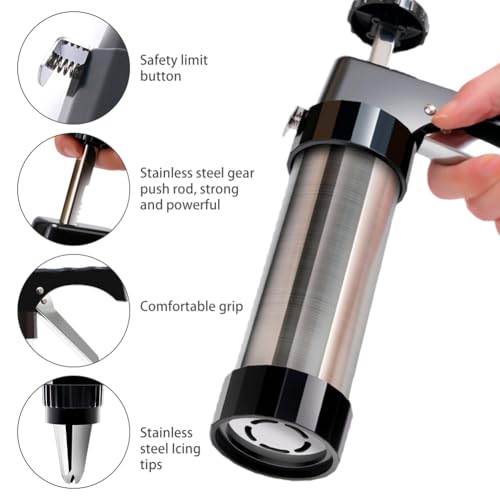 Cookies Press Gun,Stainless Steel Spritz Cookie Press with 13 Cookie Presss Discs and 8 Icing Tips,Durable Butter Cookies Shooter for DIY Biscuits(silver)