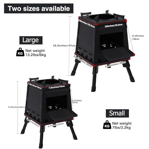 Lineslife Wood Burning Camp Stove, Portable Cast Iron Camping Wood Stove, Black Woodstove with Carrying Case for Backpacking Outdoor Cooking, Small