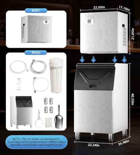 Uthfy Commercial Ice Maker Machine 680Lbs/24H with 560Lbs Storage, Self-Cleaning Mode, Split Commercial Ice Maker, Ice Ready in 7-15 min, Stainless Steel Ice Maker for Bars/Cafes/Restaurants