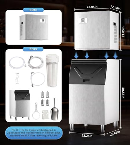 Uthfy Commercial Ice Maker Machine 680Lbs/24H with 560Lbs Storage, Self-Cleaning Mode, Split Commercial Ice Maker, Ice Ready in 7-15 min, Stainless Steel Ice Maker for Bars/Cafes/Restaurants