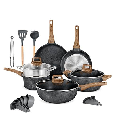 Bakken-Swiss 14-Piece Kitchen Cookware Set – Granite Non-Stick – Eco-Friendly – PFOA, PFOS, and PTFE Free for All Stoves & Oven-Safe - Marble coatin