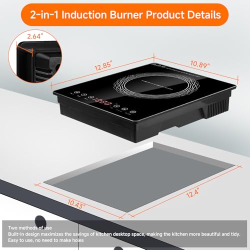 AceFox 1800W Electric Induction Burner with LED Display, Built-in Design