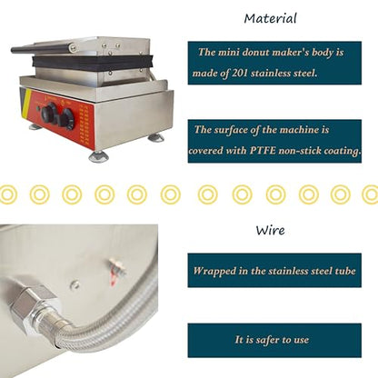 IntXanth Mini Donut Maker Machine Electric Doughnut Baker Machine Snack Maker 15pcs 1.85inch Outer Diameter for Restaurants Dessert Shops Schools Home 1750W
