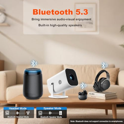 【Built-in APPS & Electric Focusing & 210° Rotation】Mini Projector With Wifi And Bluetooth, 1080P Portable Projector, Movie Projector for Bedroom, Supports Smartphones/TV Stick/iPad/PS5/Laptop/HDMI/USB