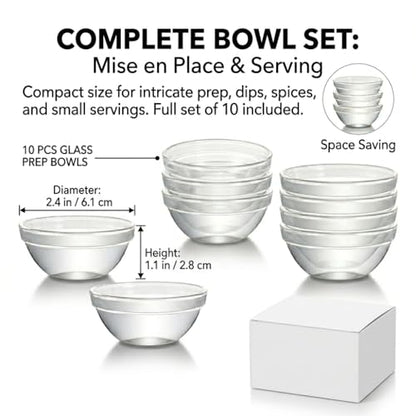SENTOP Set of 10 Mini Prep Bowls, 2.36 Inch Small Glass Bowls, Stackable Clear Prep Mixing Bowls for Prep, Dessert, Dips, Nut and Candy Dishes, Dishwasher Safe