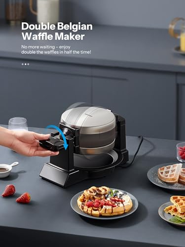 Winpper Double Belgian Waffle Maker, Rotating Flip Design 1400W Waffle Iron