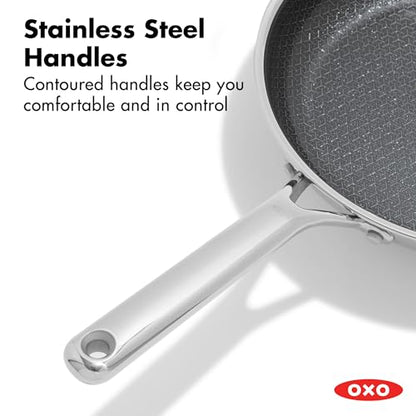 OXO Hybrid 8” Nonstick Stainless Steel Frying Pan, Durable PFAS-Free Ceramic Skillet, Stay-Cool Handle, Induction & All Cooktop Compatible, Dishwasher Safe, Mirror Polished Tri-Ply