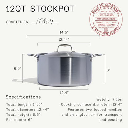 Made In Cookware | 12 Quart Stainless Steel Stock Pot With Lid | 5 Ply Stainless Clad | Professional Cookware | Crafted in Italy | Induction Compatible