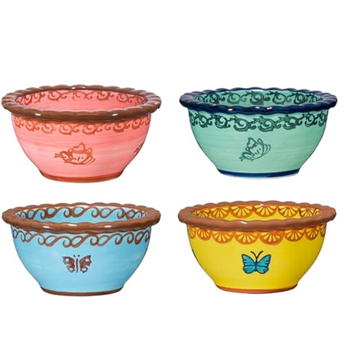 Handmade 3 oz Ramekins, silesia Ceramic Creme Brulee Pudding Cups Set of 4 - Hand Painted Small Sauce Bowl for Kitchen in Gift Box, Microwave & Dishwasher Safe, 3.5 inch, Assorted Glazed