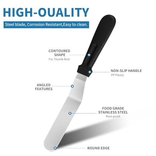 3 PCS Icing Spatulas, Offset Spatula, Stainless Steel Cake Decorating Spatulas Set 6/8/10 inch Professional Angled Cake Spatula Plastic Frosting Handle for Home, Kitchen or Bakery by XEKIGU