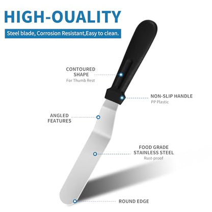 3 PCS Icing Spatulas, Offset Spatula, Stainless Steel Cake Decorating Spatulas Set 6/8/10 inch Professional Angled Cake Spatula Plastic Frosting Handle for Home, Kitchen or Bakery by XEKIGU