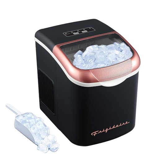 FRIGIDAIRE Retro Compact Ice Maker Machine, Bullet Ice, 26 lb per Day (BlackRoseGold)