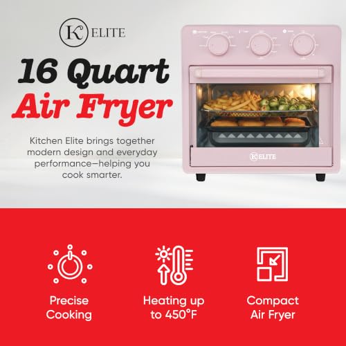 Kitchen Elite Mechanical Air Fryer Oven with Viewing Window, Pink, 16 Qt