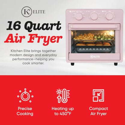 Kitchen Elite Mechanical Air Fryer Oven with Viewing Window, Pink, 16 Qt