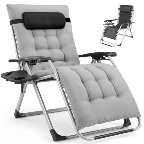 NEWBULIG Zero Gravity Chair, Folding Patio Recliner with Cup Holder Trays
