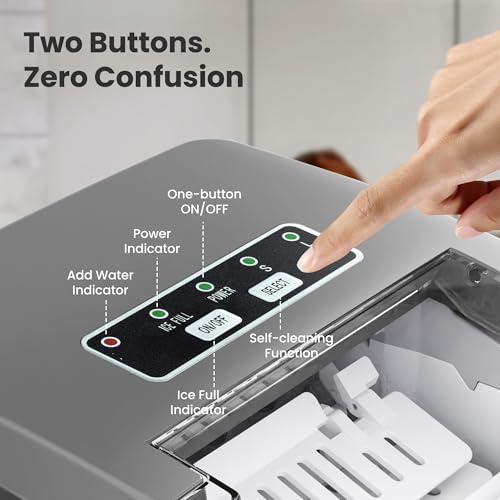 Portable Countertop Ice Maker Machine with Handle, 8 Bullet-Shaped Ice Cubes Ready in 6 Mins, 26Lbs/24H, Self-Cleaning Function with Ice Scoop and Basket for Home/Kitchen/Party (Grey)