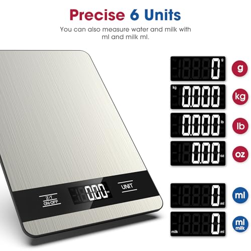 Mik-Nana Food Scale, 11lb Digital Kitchen Scale with LCD Display 6 Units Tare Function, Stainless Steel Weight Grams and Ounces for Baking, Cooking and Meal Prep (Batteries Included)