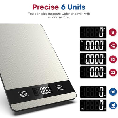 Mik-Nana Food Scale, 11lb Digital Kitchen Scale with LCD Display 6 Units Tare Function, Stainless Steel Weight Grams and Ounces for Baking, Cooking and Meal Prep (Batteries Included)