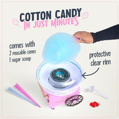 Nostalgia Vintage Cotton Candy Machine - Countertop Cotton Candy Maker With 2 Reusable Cones & 1 Sugar Scoop - Use Hard Candy or Sugar to Create Fluffy, Delicious Treats in Minutes-Pink