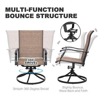 NUU GARDEN 7-Piece Outdoor Metal Dining Set, Patio Dining Table Set with 2 Textilene Swivel Chairs and 4 Textilene Chairs, Patio Furniture Set for Patio, Deck, Garden, Backyard, Balcony, Black&Brown