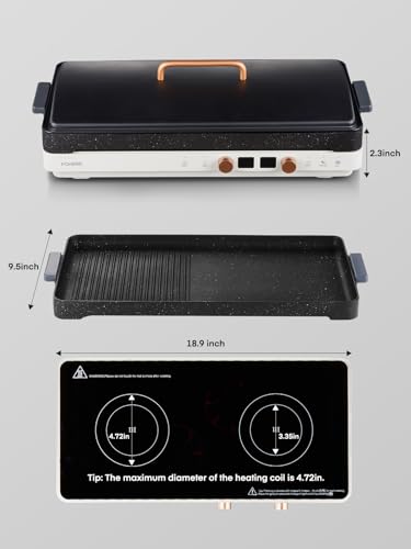 Induction Cooktop 2 Burners, Double Induction Griddle Cooktop 1800W with Removable Iron Cast Griddle Pan Non-stick, Independent Temperature Control, 8 Power Levels, 99 Min Timer for Magnetic Cookware