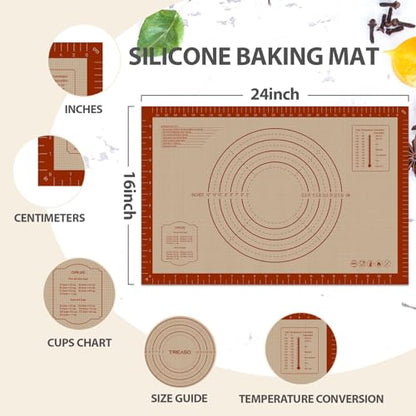 Silicone Baking Mat, 24" x 16" Baking Mat, Pastry Rolling Sourdough Baking Mat Supplies for Making Pizza, Pie, Cookies, Bread