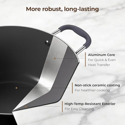 10 Quart Nonstick Stock Pot with Lid, Ceramic Soup Pot with Lid, Induction Cooking Pot with Silicone Handle for All Stoves, Healthy Non-toxic Cooking Pot for Stew/Pasta, PFAS & PFOA Free