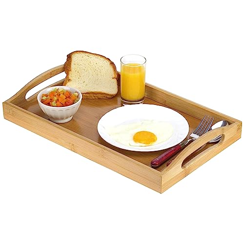 Serving tray bamboo - wooden tray with handles - Great for dinner trays, tea tray, bar tray, breakfast Tray, or any food tray - good for parties or bed tray