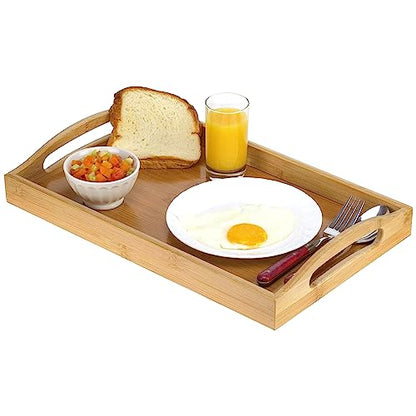 Serving tray bamboo - wooden tray with handles - Great for dinner trays, tea tray, bar tray, breakfast Tray, or any food tray - good for parties or bed tray