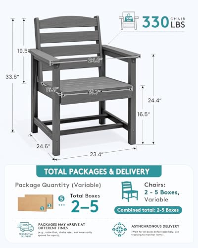 SERWALL Outdoor HDPE Dining Chairs Set of 2 with Arms & Widended Seat,Gray