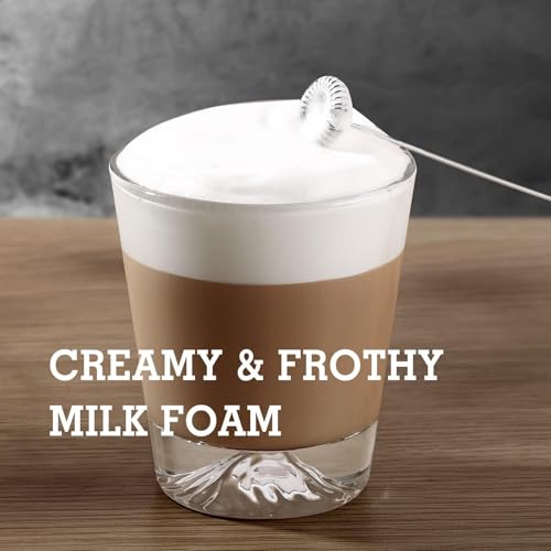SIMPLETASTE Milk Frother Handheld Electric Foam Maker, Drink Mixer with Stainless Steel Whisk for Cappuccino, Bulletproof Coffee, Latte, Gray, with Stand, Battery Operated