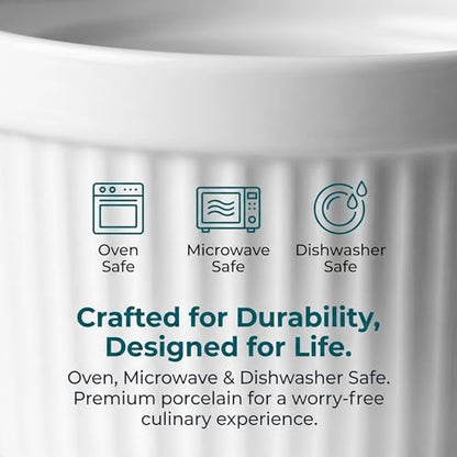 18 Pcs 4 oz Porcelain Ramekins, Oven-Safe Creme Brulee Dishes, Classic White Ramekin Set for Baking, Soufflé, Appetizers, Custard, Pudding, and Dipping Bowls