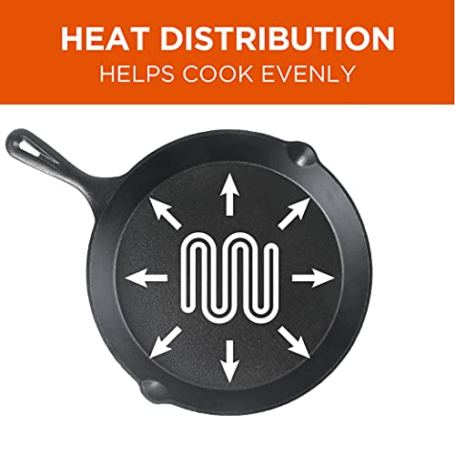 Commercial CHEF 3-Piece Cast Iron Skillet Set – 8 inch, 10 inch, and 12 inch - Pre-seasoned Cast Iron Cookware