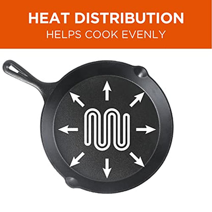 Commercial CHEF 3-Piece Cast Iron Skillet Set – 8 inch, 10 inch, and 12 inch - Pre-seasoned Cast Iron Cookware