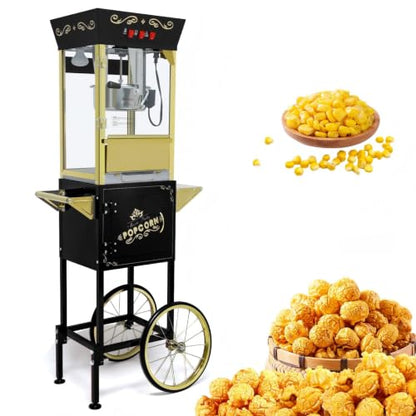 12oz Commercial Popcorn Machine with Cart, Black