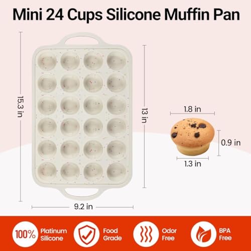 CAKETIME Mini Muffin Pan, Metal Reinforced Frame Mini Cupcake Pans 24 Cups Nonstick Muffin Silicone Molds with Handle for Baking Muffins, Cupcakes, Egg Bites 2 Pack