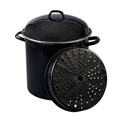 Granite Ware 15 Qt Heavy Gauge Seafood, Tamale, Steamer Pot with Lid and Trivet. (Speckled Black) Enamelware. Stainless Steel. Suitable for Cooktops, Oven to table. Dishwasher Safe.