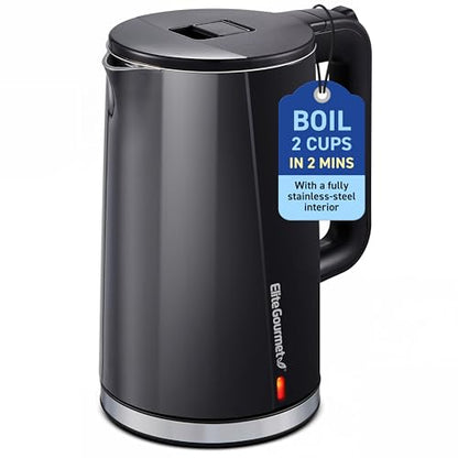 Elite Gourmet 1.7L Cool-Touch 1500W Fast Boil Kettle, Double Wall, Black