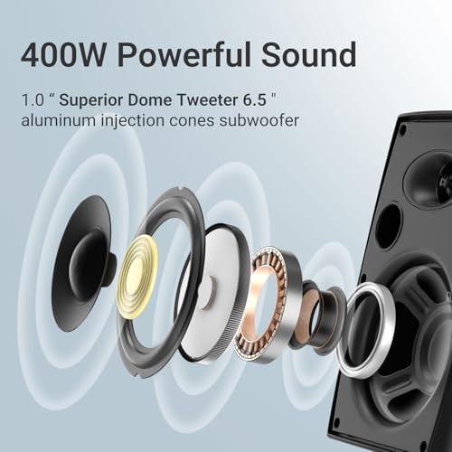 Herdio 400W 6.5 Inch Passive Outdoor Speakers Wired Waterproof,2 Way Wall Mounted Speakers with Powerful Bass for Patio Home Indoor Poolside Deck Backyard (Pair,Black)