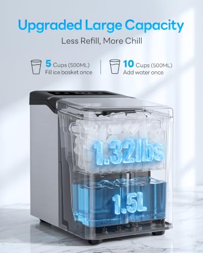 Sencre Ice Makers Countertop, 26.5Lbs/24H Ice Machine with 2 Sizes Bullet Ice, 9 Ice Cubes Release in 6 Mins, Self-Cleaning Portable Ice Maker with Ice Scoop and Basket for Home Kitchen Office Bar RV